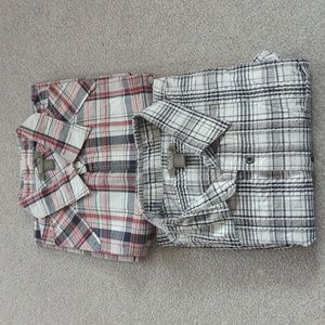 Roots 73 Lot of 2 Short Sleeve Checkered Plaid Shirt Crinkle